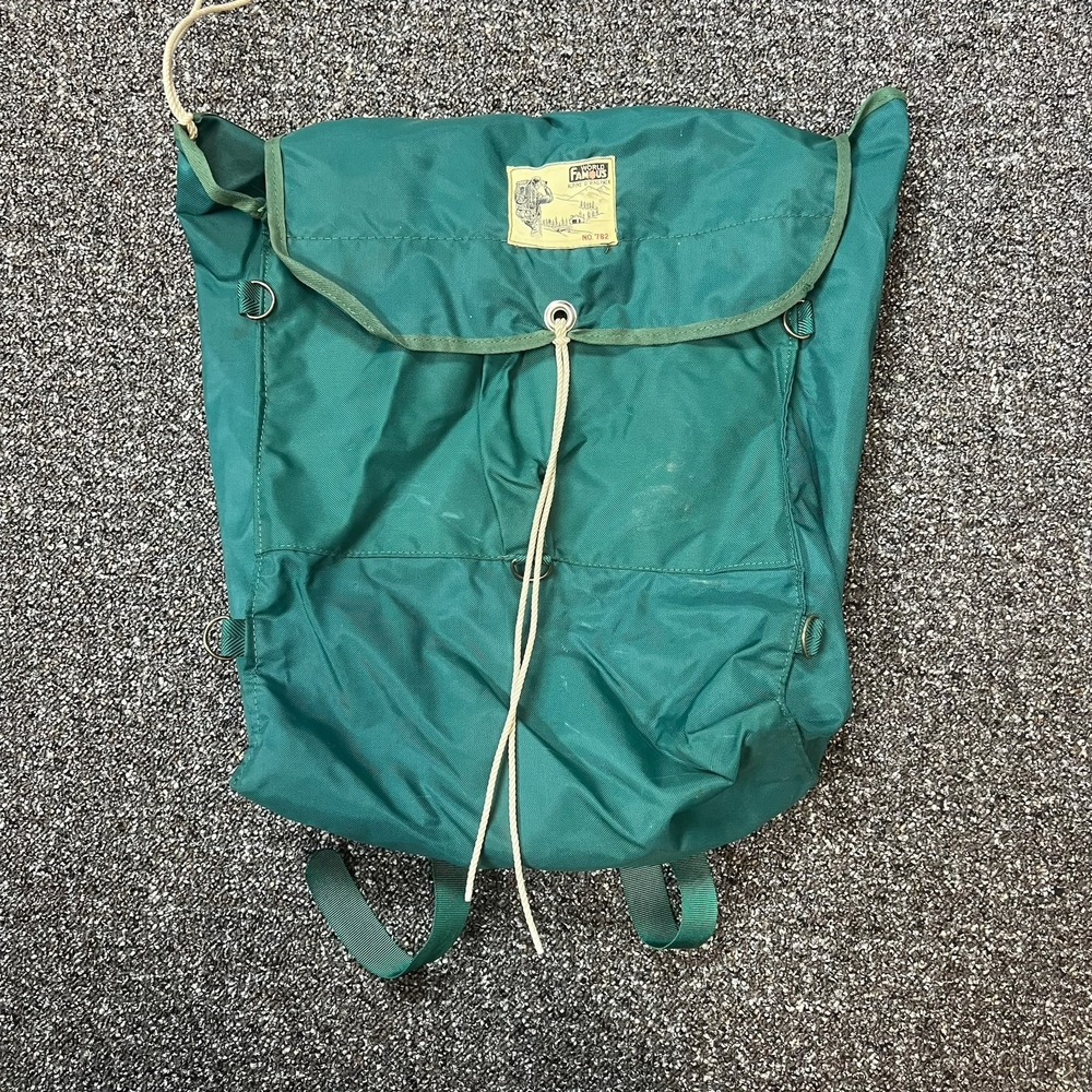 Rare Vintage 1970s World Famous No. 782 Green Teal Nylon Hiking Backpack, EXC.